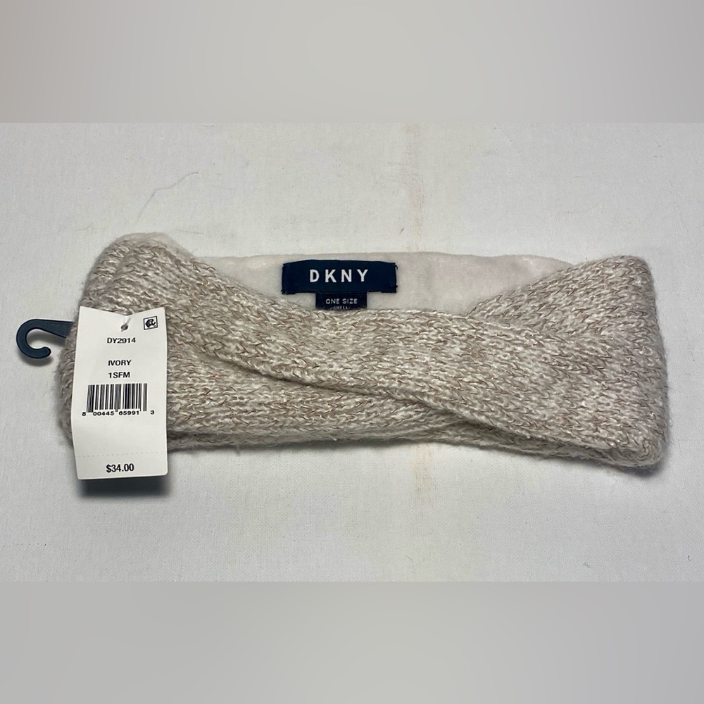 DKNY Women’s Warm Fleece -Lined Ivory Headband O/S NWT